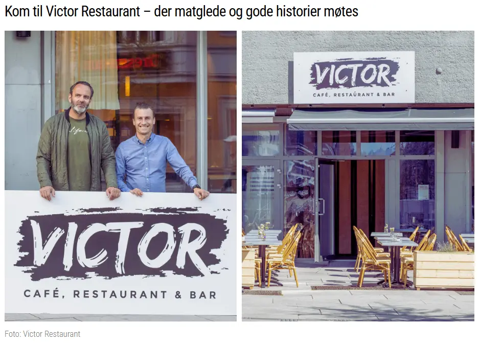 Bilder av Manche og Niels og av inngangen til restauranten som er i blogginnlegget til DinnerBooking