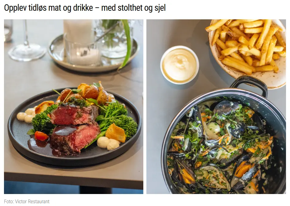 Bilder av ytrefilet og blåskjell, retter som serveres i restauranten og som er i blogginnlegget til DinnerBooking